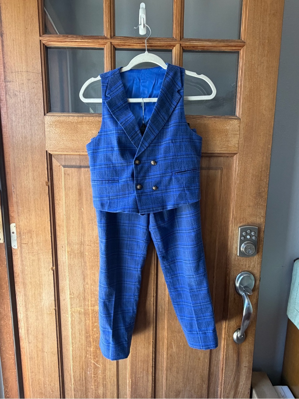 3 piece classic Blue Plaid Double-Breasted Vest & Trouser Set - boys